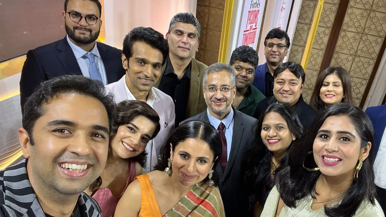 Avinash Kaul with Mamaearth co-founders Ghazal and Varun Alagh, actor Rasika Dugal and fellow award winners